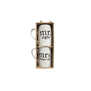 Mr Right Mrs Always Right Coffee Mug Newlyweds Wedding Engaged Gift Set NEW
